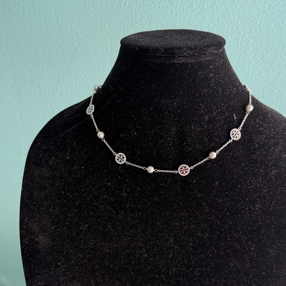 Tory Burch Jewelry - Tory Burch Miller SilverTone Pavé Pearl Short Necklace